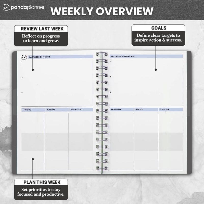 Panda Planner 2026 Undated Daily Planner 5.75" x 8.25" â€“ 90-Day Spiral Academic & Productivity Planner with Hourly Schedule, Habit Tracker, To-Do List & Monthly Calendar â€“ ADHD-Friendly Panda Journal (Gray) - Image 3